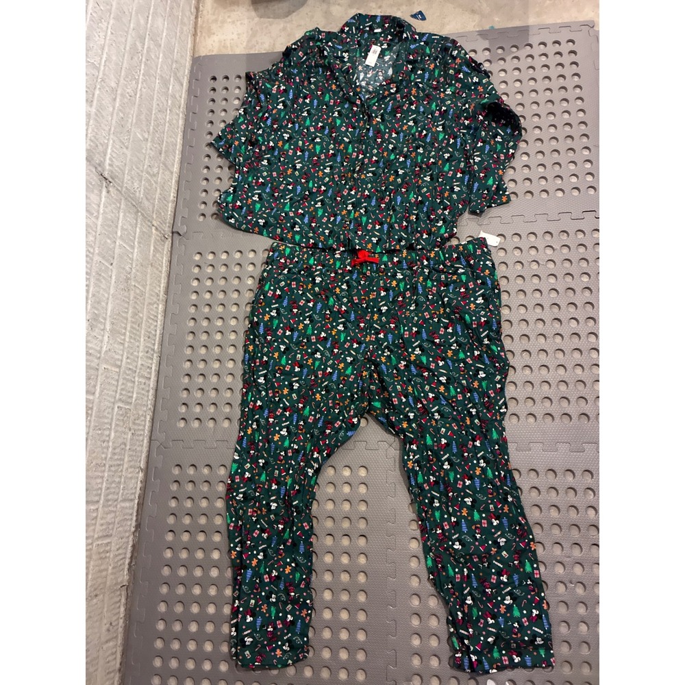 Old Navy Disney Mickey Minnie Christmas Pajama Set Green Mens 3X New